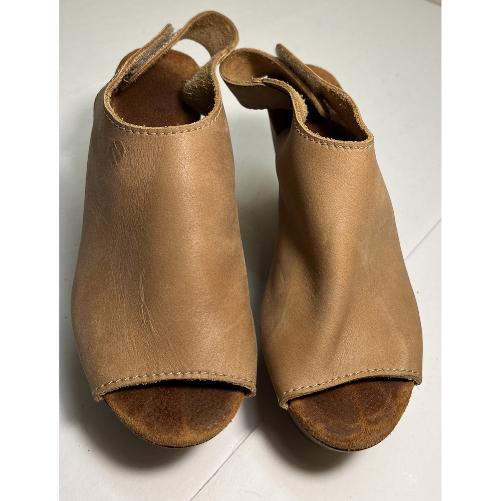 Ipm Cary Womens Brown Leather Slingback Peep Toe Platform Wedge Sandals Sz 7.5
